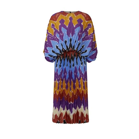 Stella Jean Pleated Tie Dye Blouson Midi Dress Size 46 or US Size 10 - Picture 11 of 11